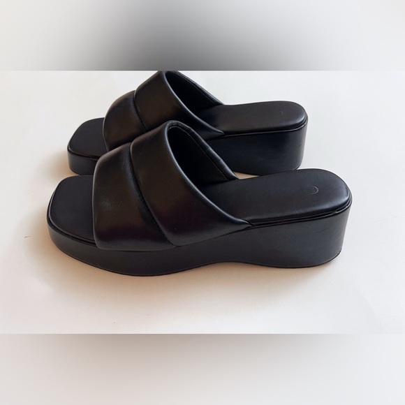 Leather Platform Slide Sandals 7.5 Y2K Casual Chunky - Picture 4 of 10